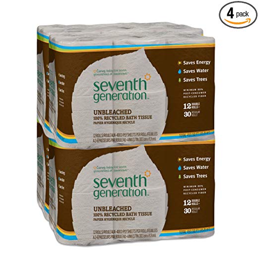 Seventh Generation Unbleached Toilet Paper, Bath Tissue, 100% Recycled Paper, 12 Count (Pack of 4)