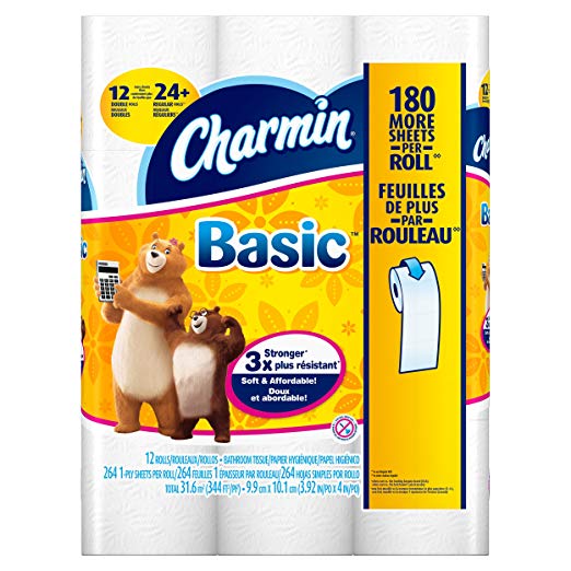 Charmin Toilet Paper, Basic Bath Tissue, Double Roll Toilet Paper, 48 Count