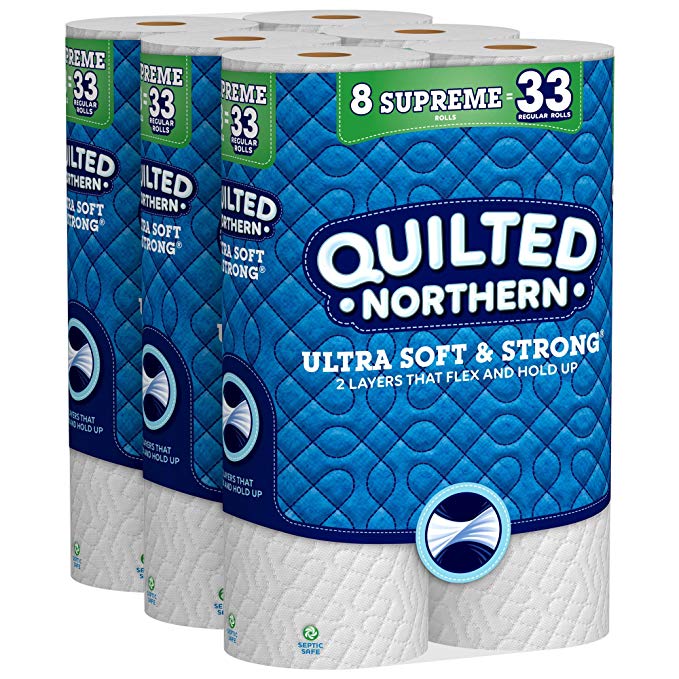 Quilted Northern Ultra Soft & Strong Toilet Paper, 24 Supreme Rolls, 24 = 92 Regular Rolls, Bath Tissue, 3 Packs of 8 Rolls