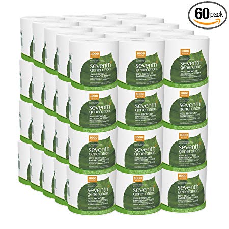 Seventh Generation Toilet Paper, Bath Tissue, 100% Recycled Paper, 1000 Sheets Per Roll (Pack of 60)