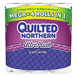 Quilted Northern(R) Ultra Plush 3-Ply Bathroom Tissue Mega Rolls, White, 330 Sheets Per Roll, Pack Of 12 Rolls