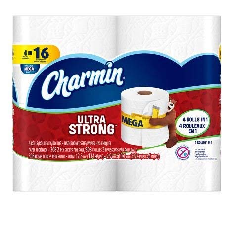 Charmin Ultra Strong Toilet Paper 4 Mega Rolls with 308 Sheets Per Roll
