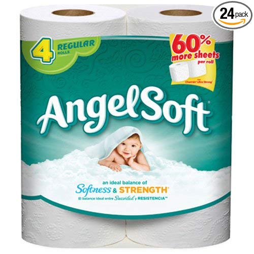 Angel Soft Bathroom Tissue, Unscented, 4 Count (Pack of 24)
