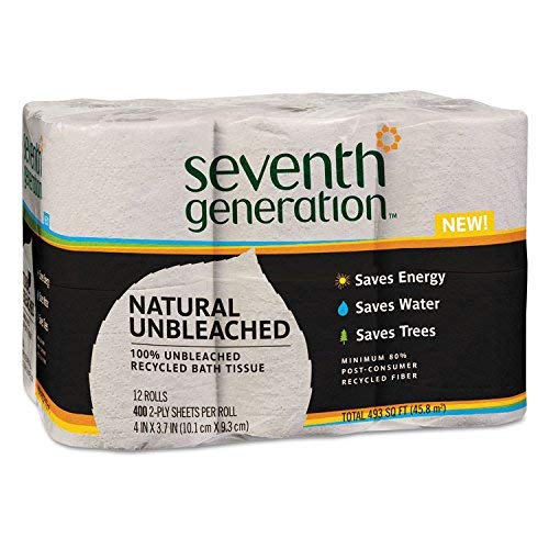 Seventh Generation 13735PK Natural Unbleached 100% Recycled Bath Tissue, 2-Ply, 400 Shts/Roll, 12/Pk