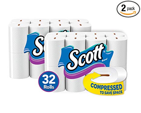 Scott Compressed Toilet Paper,32 Rolls (2 packs of 16), Bath Tissue