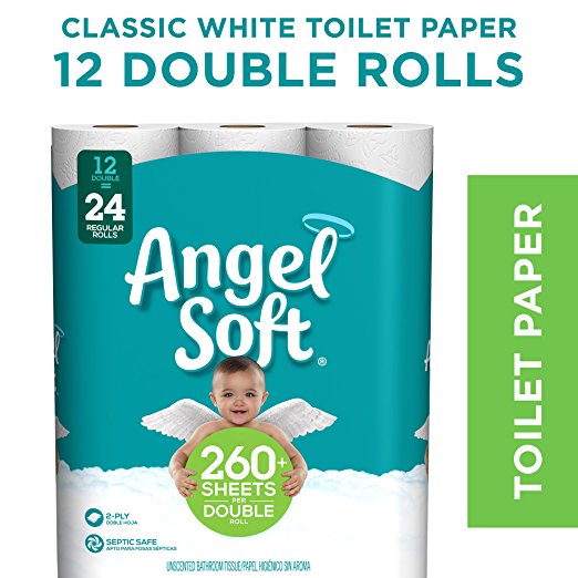 Angel Soft Toilet Paper, 12 Double Rolls, 12 = 24 Regular Bath Tissue Rolls (Packaging May Vary)
